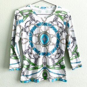 J. MCLAUGHLIN women's nautical print top equestrian Catalina cloth  XS nylon